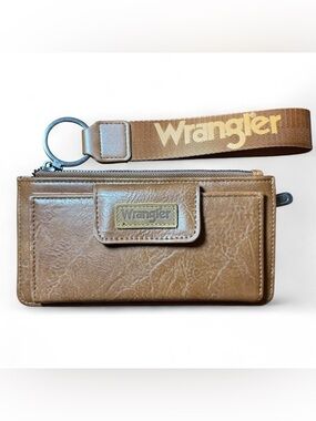 Narwey x Wrangler Brown/Tan Leather Wristlet/Wallet with Branded Strap